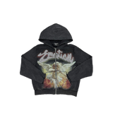 Mixed Emotions “Angelic” Rhinestone Zip-Up Hoodie Black