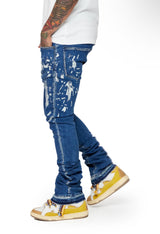 LAB Dark Wash Paint Stacked Denim