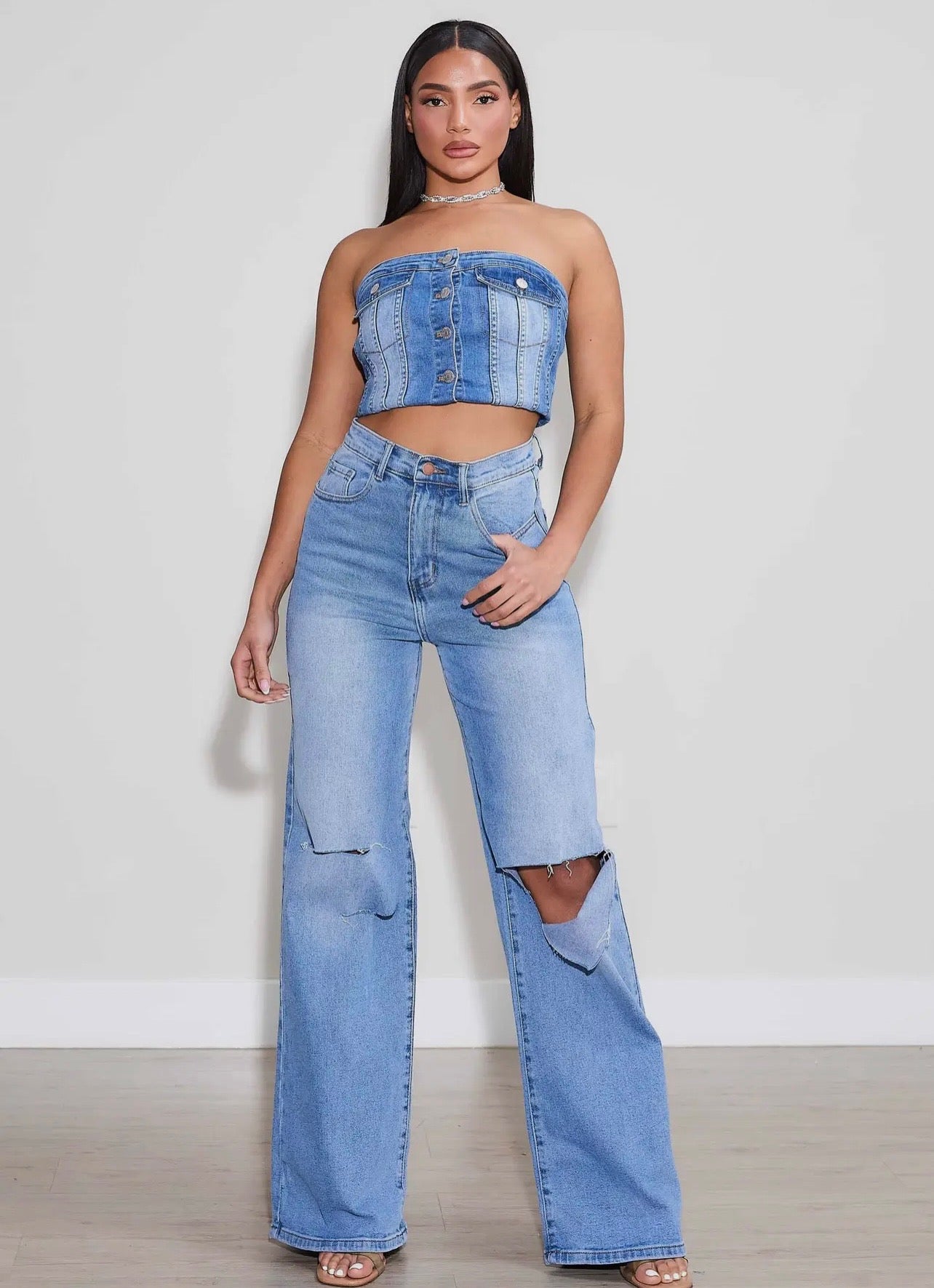 Vibrant Ripstop Wide Leg Blue Wash Jean