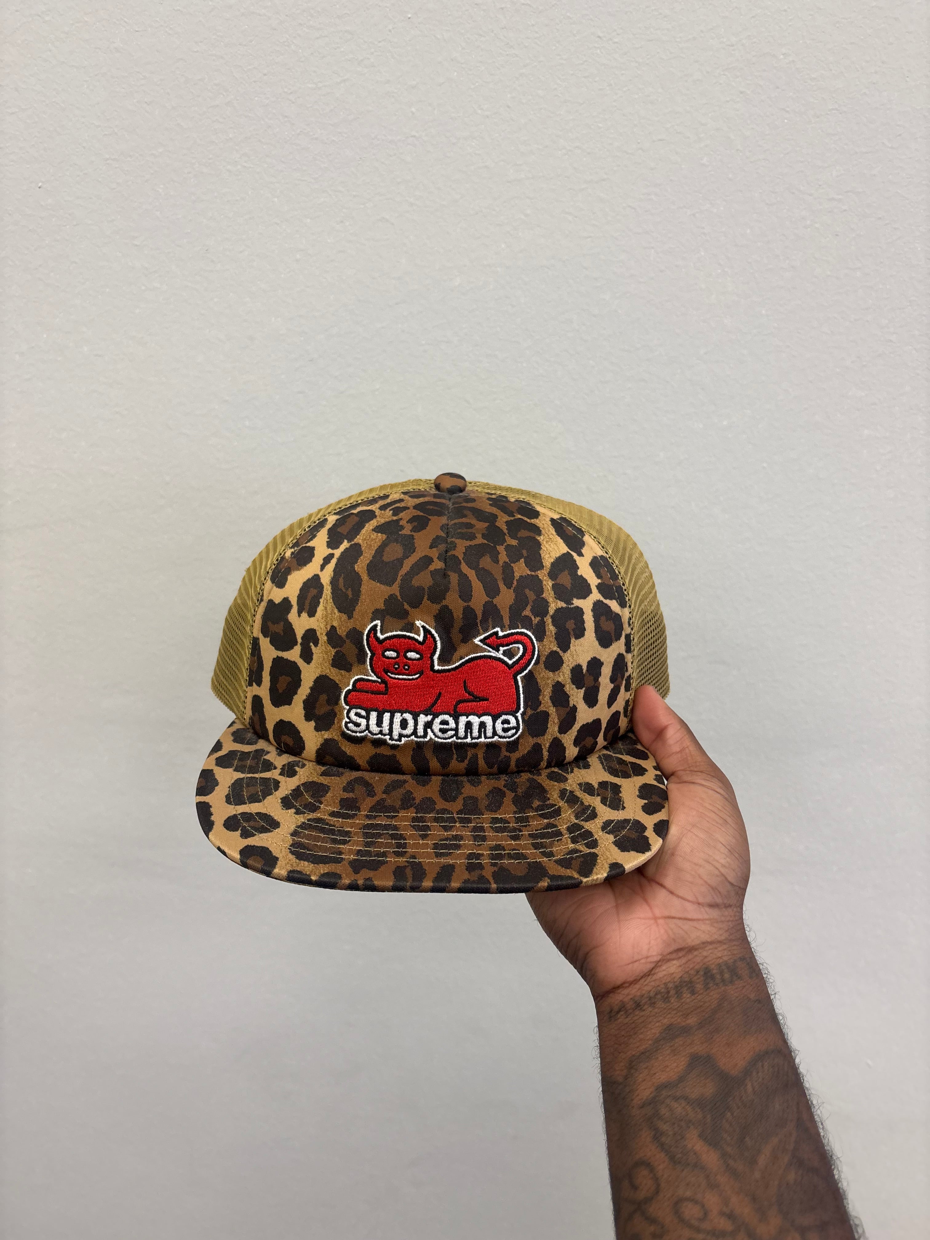 Supreme X Toy Machine Mesh Black 5-Panel Hat Leopard