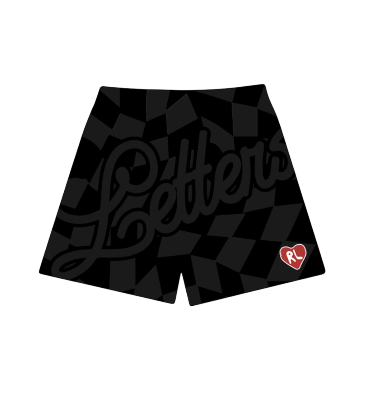 Red Letters Checkered SpellOut Shorts