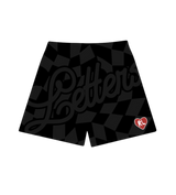 Red Letters Checkered SpellOut Shorts