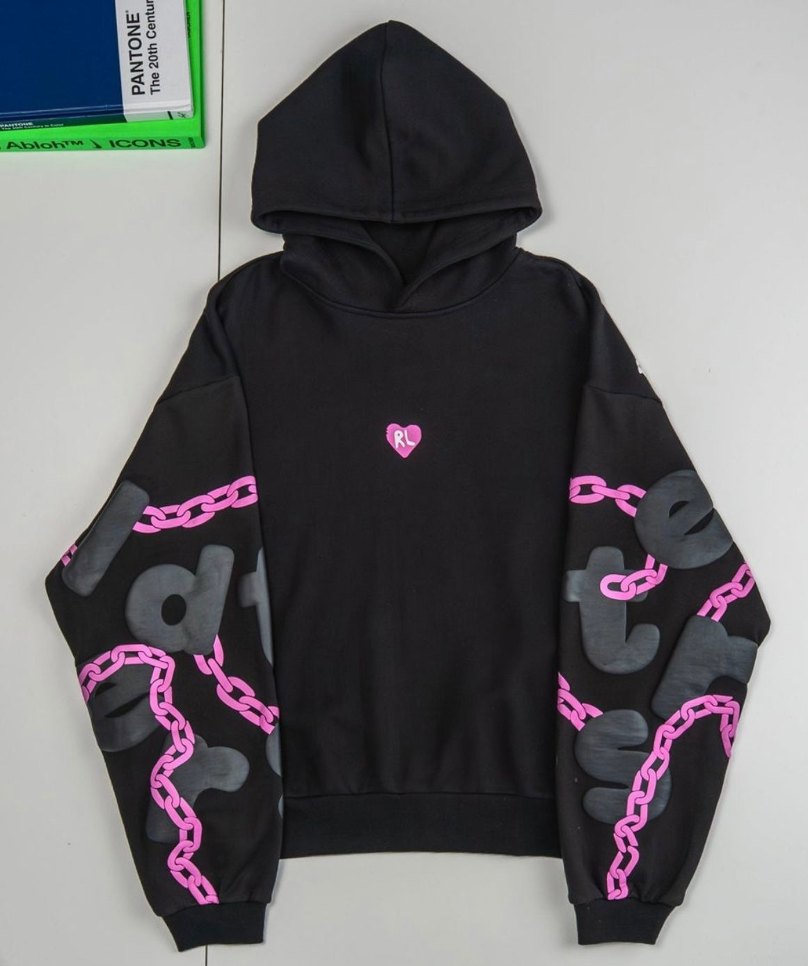 Red Letters Chain Hoodie Black