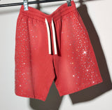 DUAA “Love” Red Rhinestone Shorts