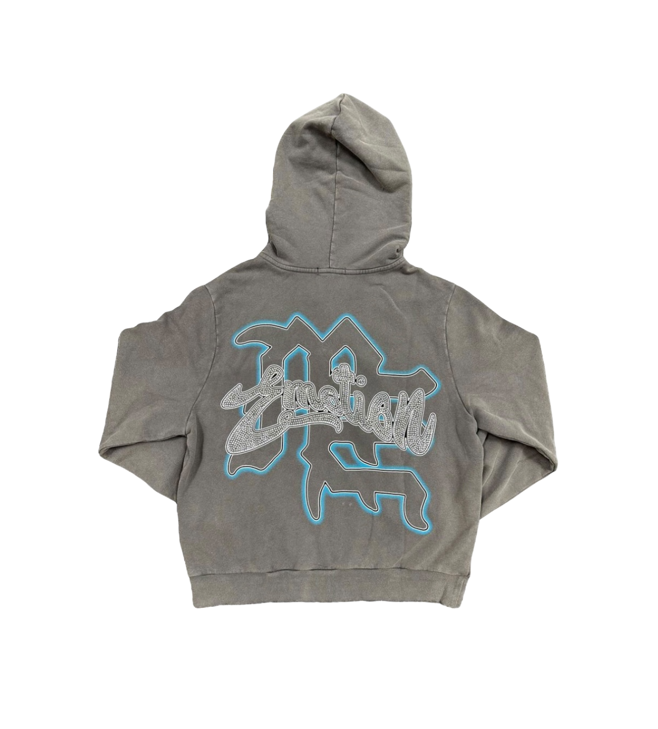 Mixed Emotions Rhinestone Angel Hoodie Grey/Blue