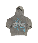 Mixed Emotions Rhinestone Angel Hoodie Grey/Blue
