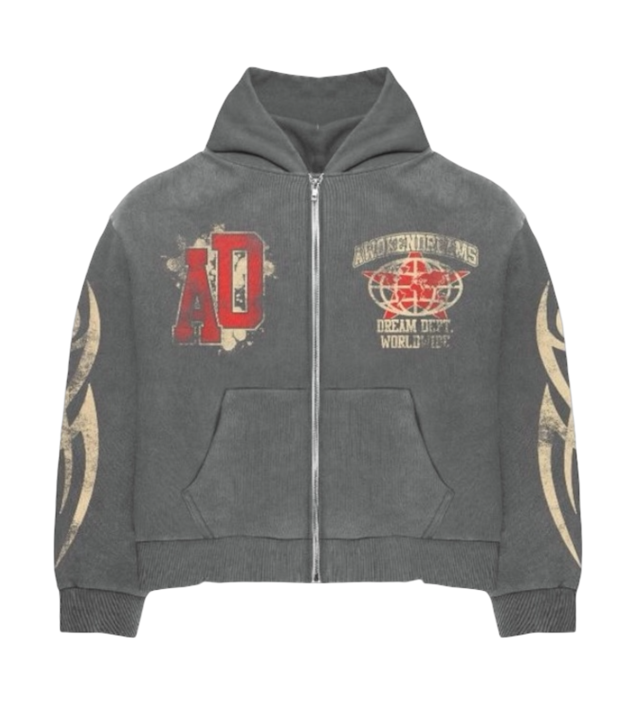 Awoken Dreams Grey Varsity Zip-Up Hoodie