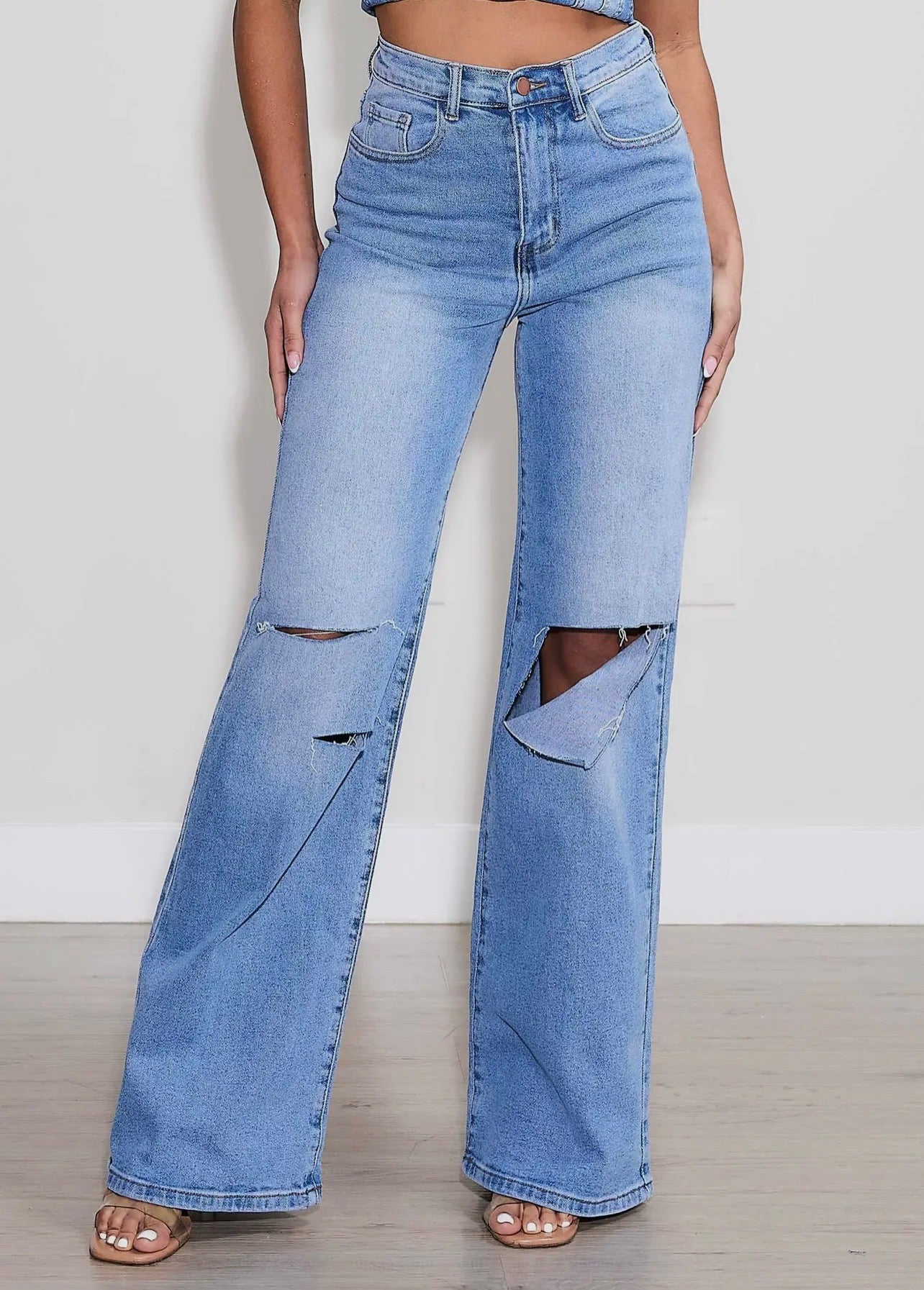 Vibrant Ripstop Wide Leg Blue Wash Jean