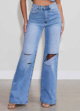 Vibrant Ripstop Wide Leg Blue Wash Jean