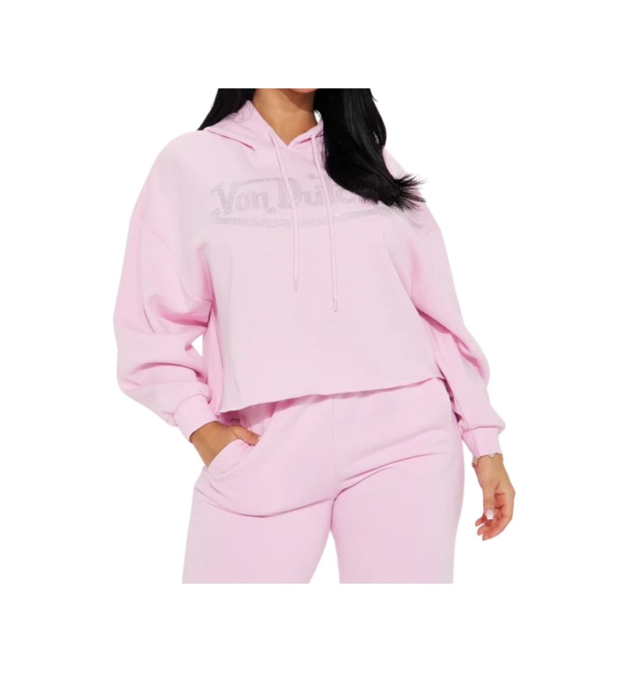 Von Dutch Pink Rhinestone Cropped Hoodie