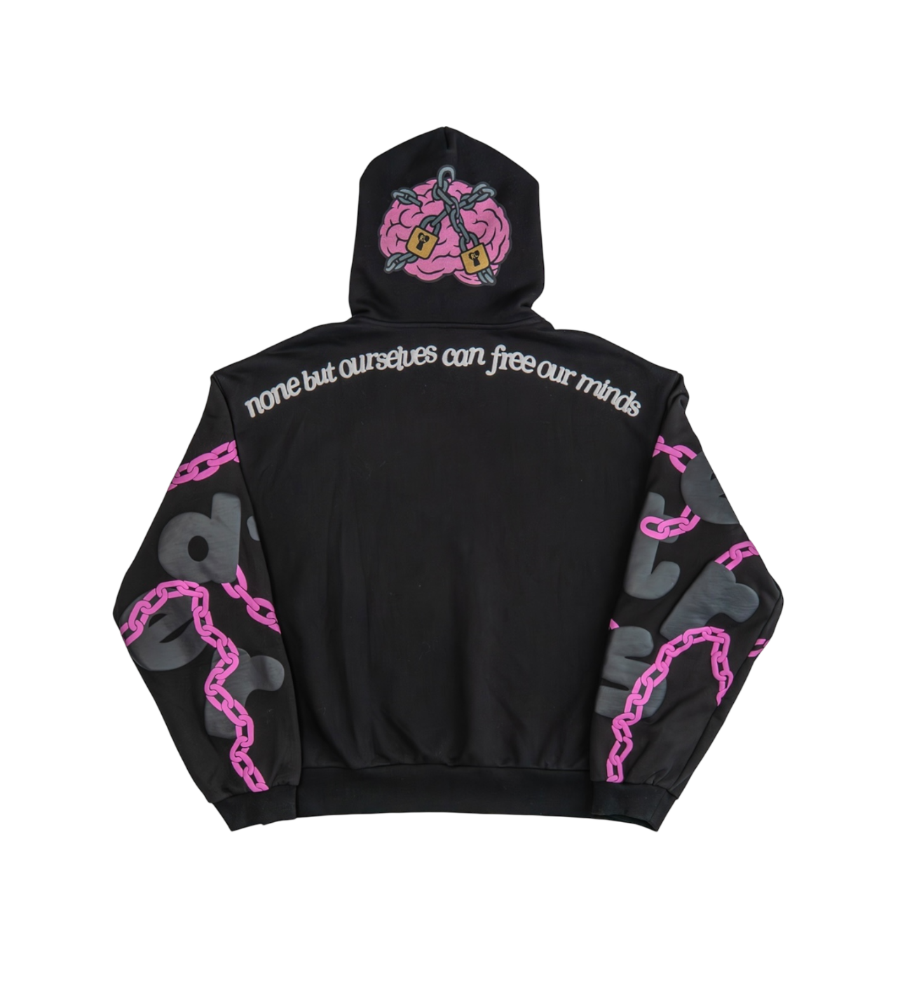 Red Letters Chain Hoodie Black
