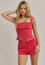 Le Lis Red Denim Short Set