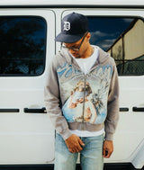 Mixed Emotions Rhinestone Angel Hoodie Grey/Blue