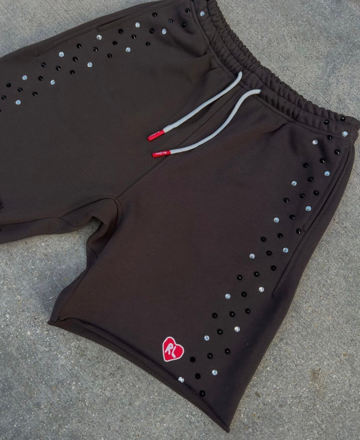 Red Letters Rhinestone Black Shorts