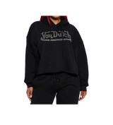 Von Dutch Rhinestone Cropped Hoodie Black