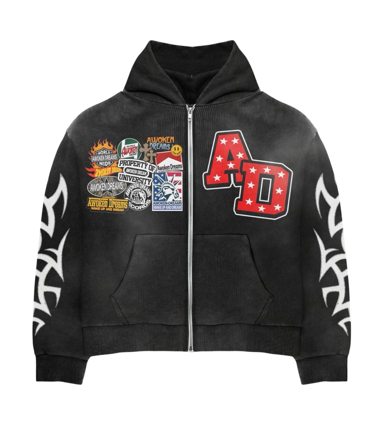 Awoken Dreams Black Patchwork Zip-Up