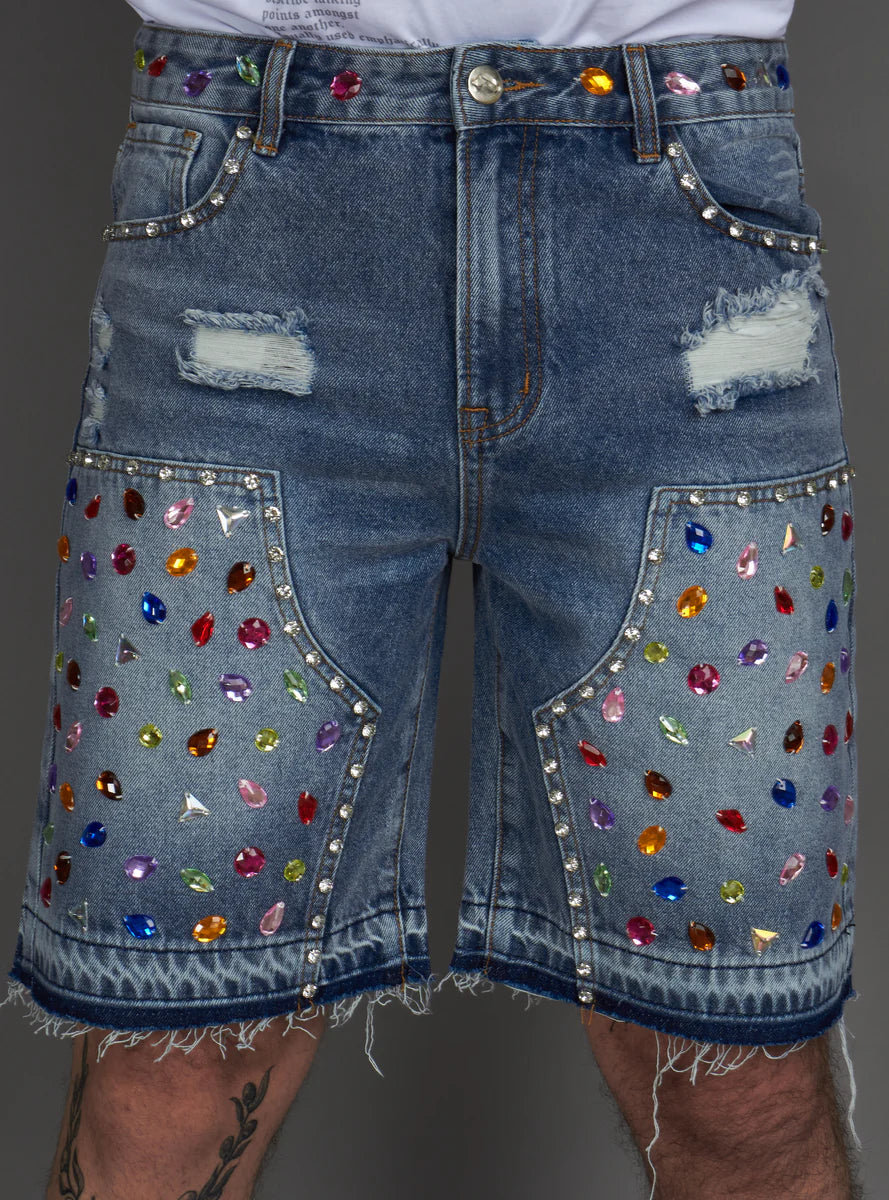 Politics Gemstone Denim Shorts Blue