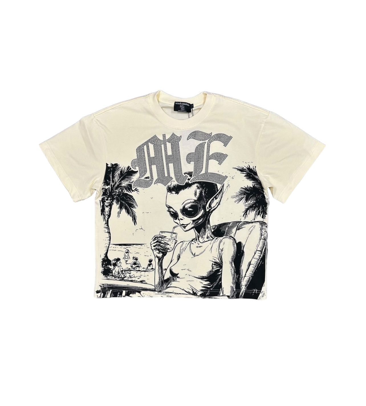 Mixed Emotions Rhinestone Tee Off White Alien