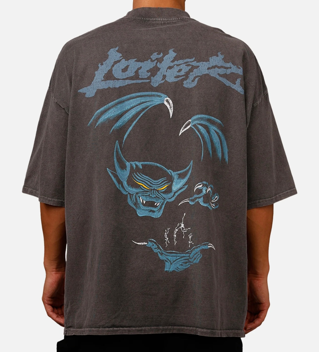 Loiter Acid Wash Anime Winged Tee