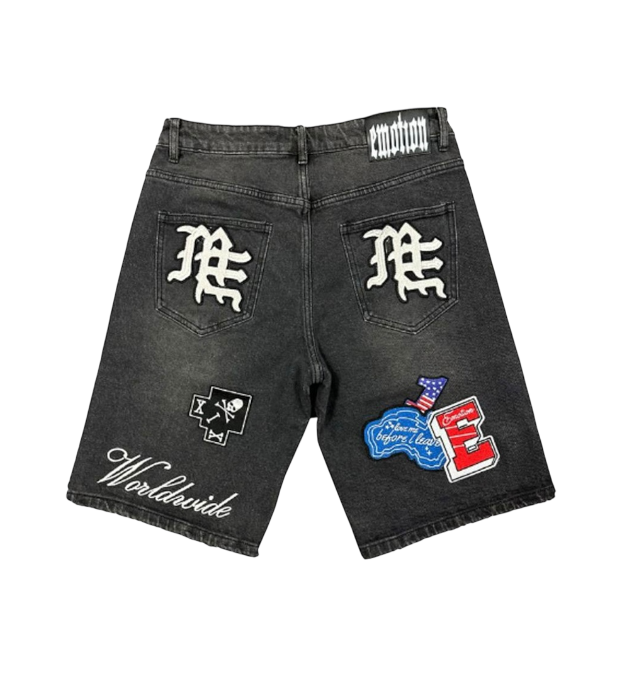 Mixed Emotions Patchwork Jean Shorts Black