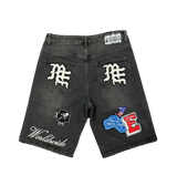 Mixed Emotions Patchwork Jean Shorts Black