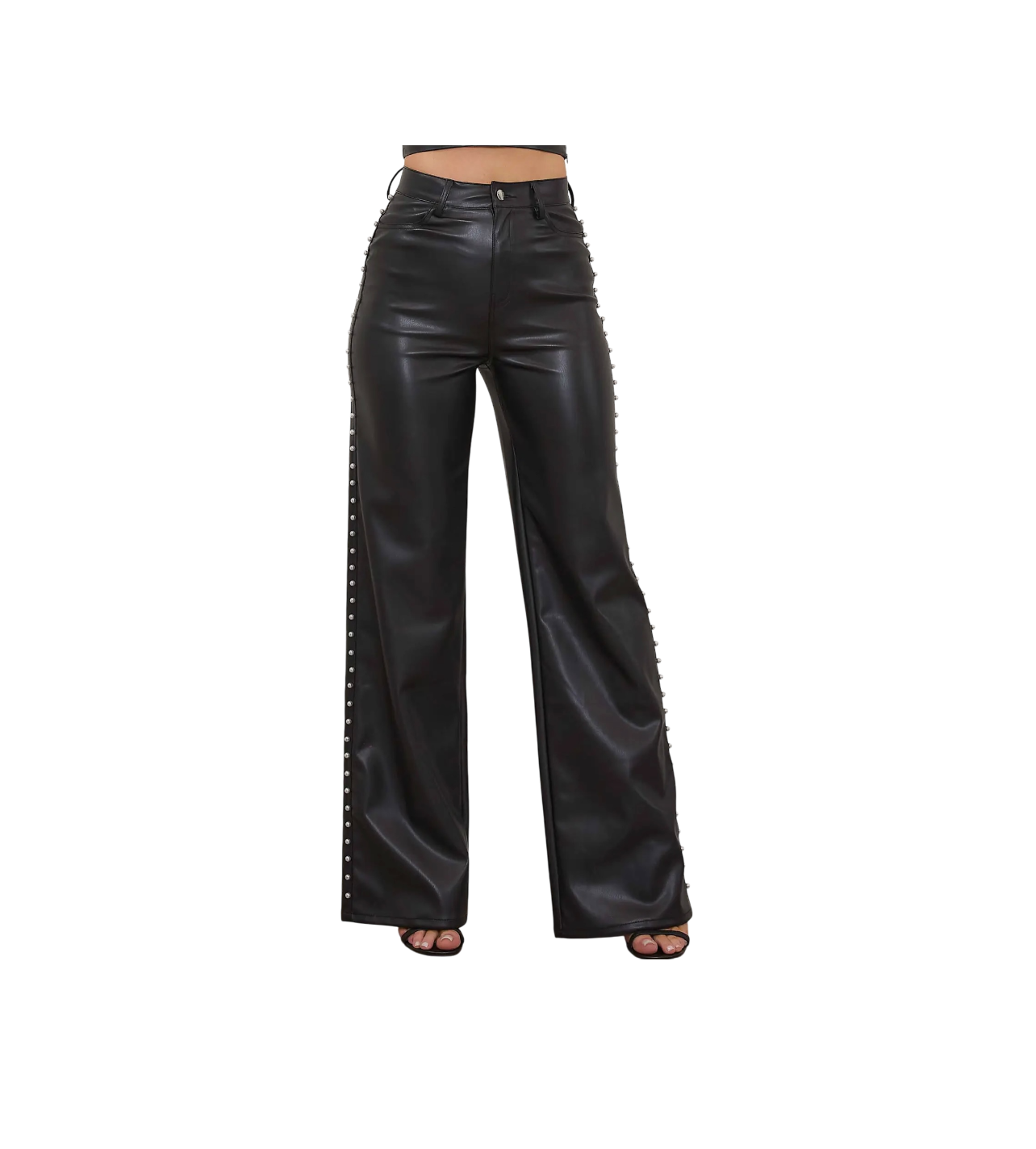 Vibrant Black Leather Pearl Pant