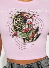 Ed Hardy Pink Fish Rhinestone Tee