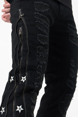 Waimea Floral Zip Stacked Black Denim