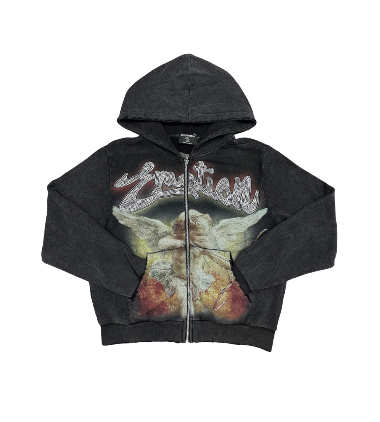 Mixed Emotions Rhinestone Angel Hoodie Red/Black