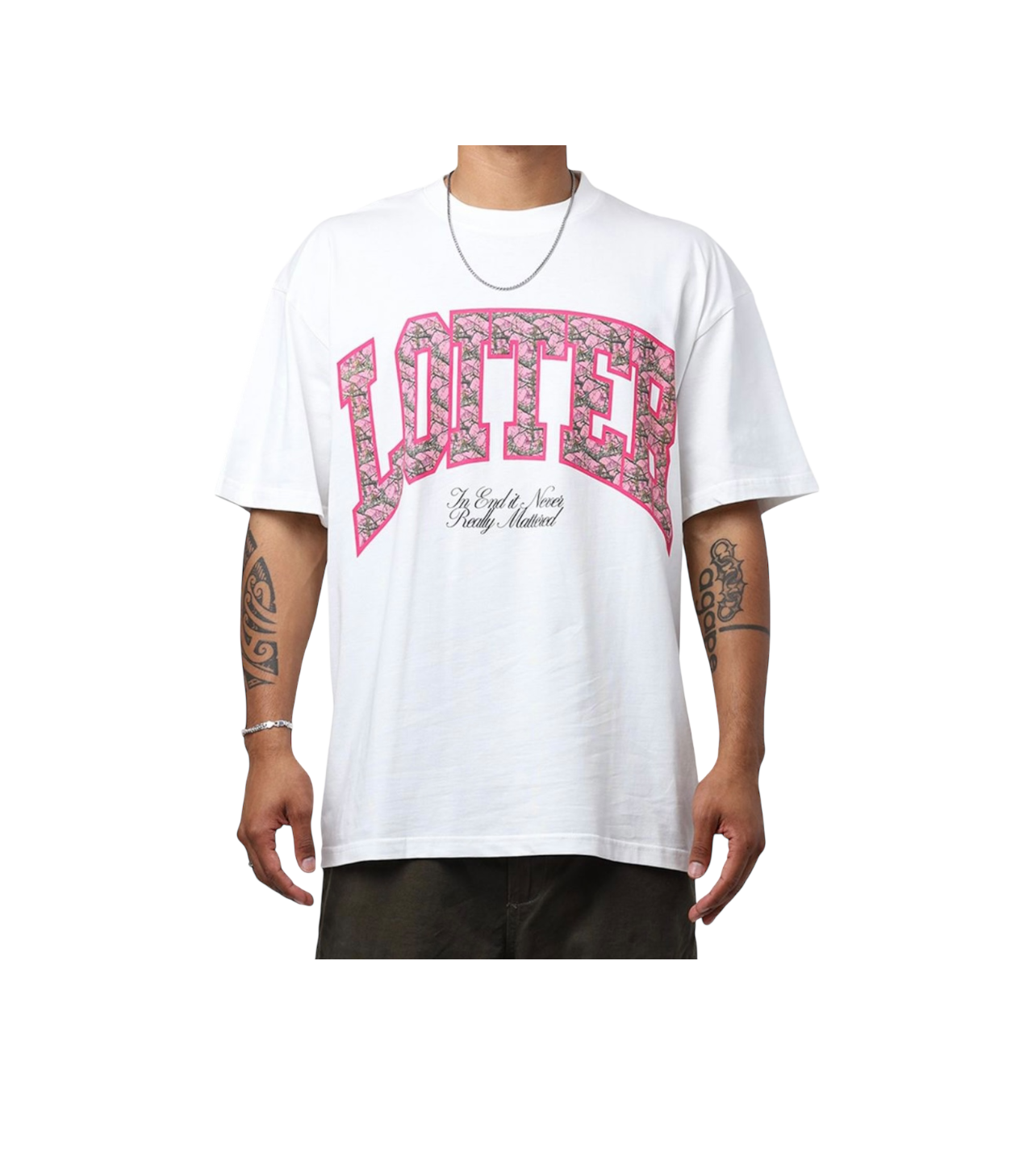 Loiter Pink Camo SpellOut Tee