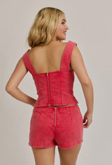 Le Lis Red Denim Short Set
