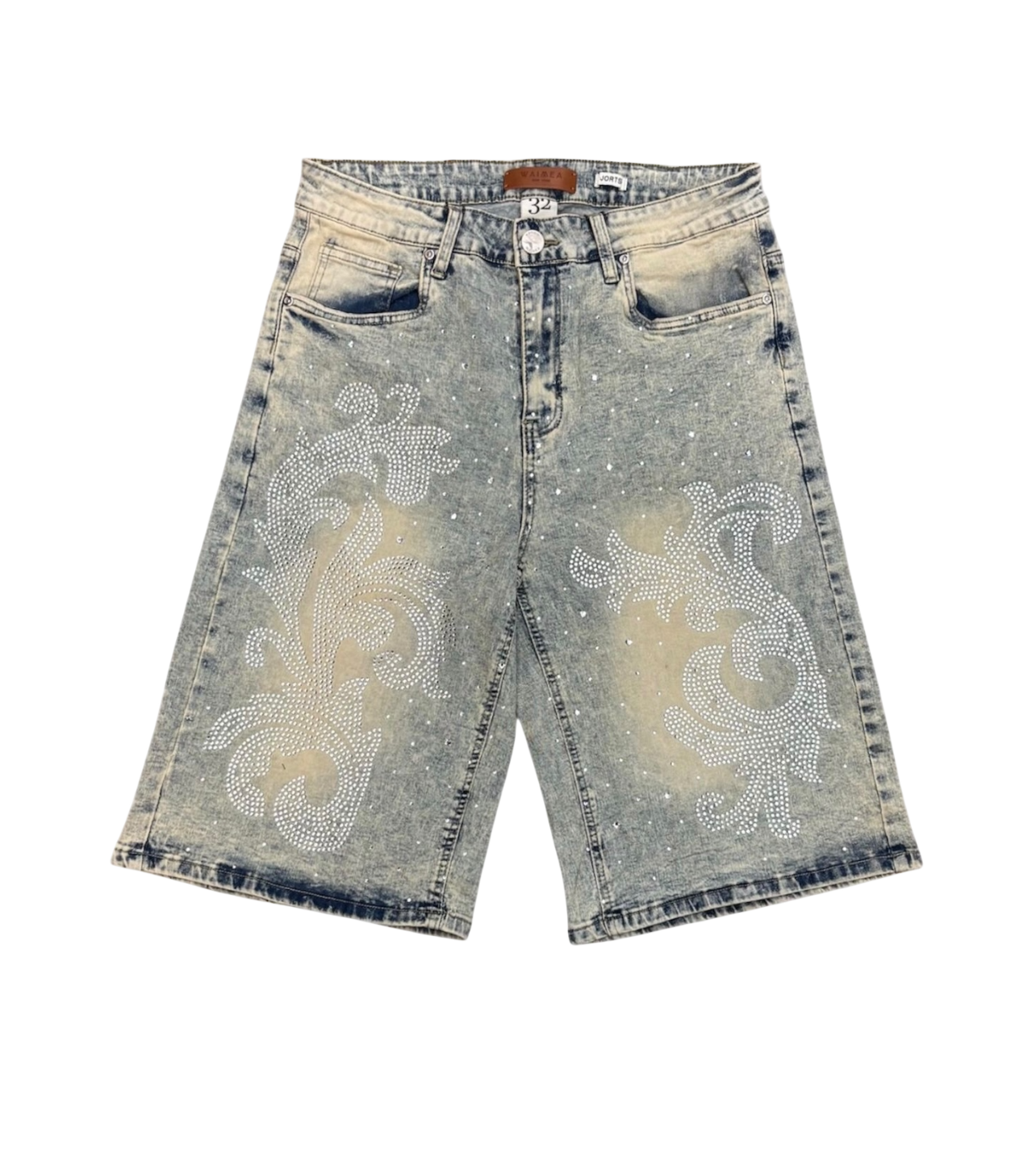 Waimea Paisley Rhinestone Short Light Wash