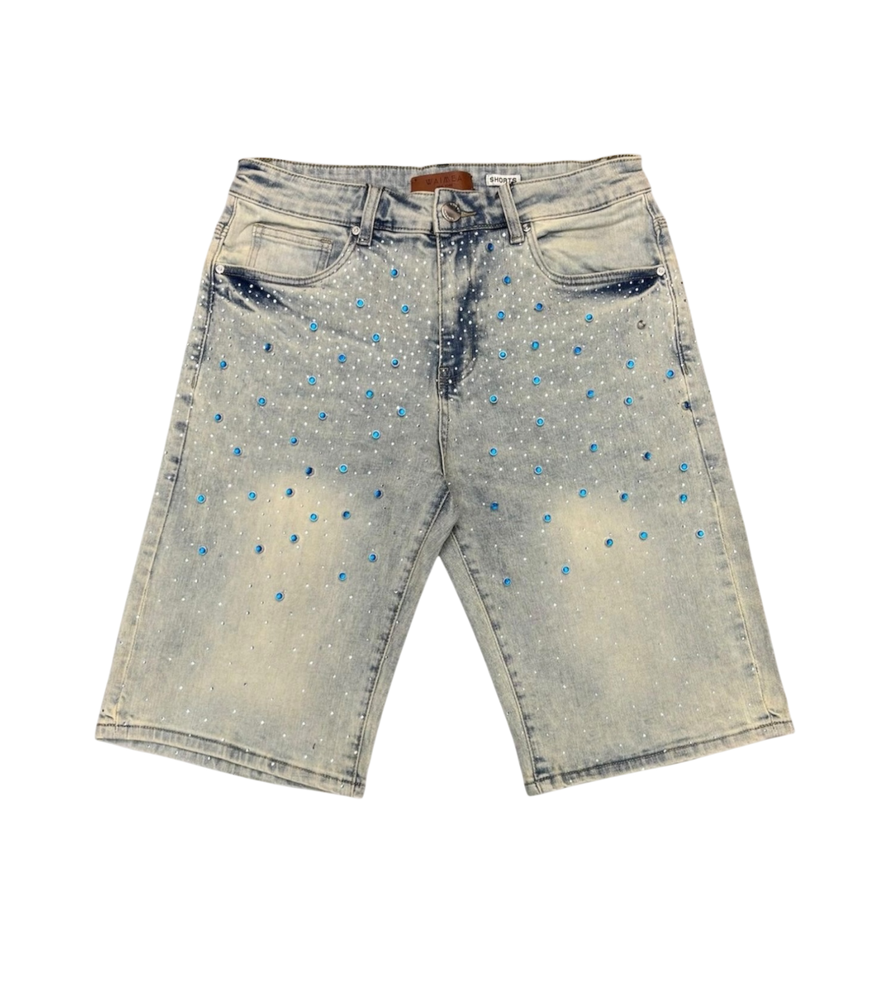 Waimea Blue Rhinestone Studded Short Light Wash