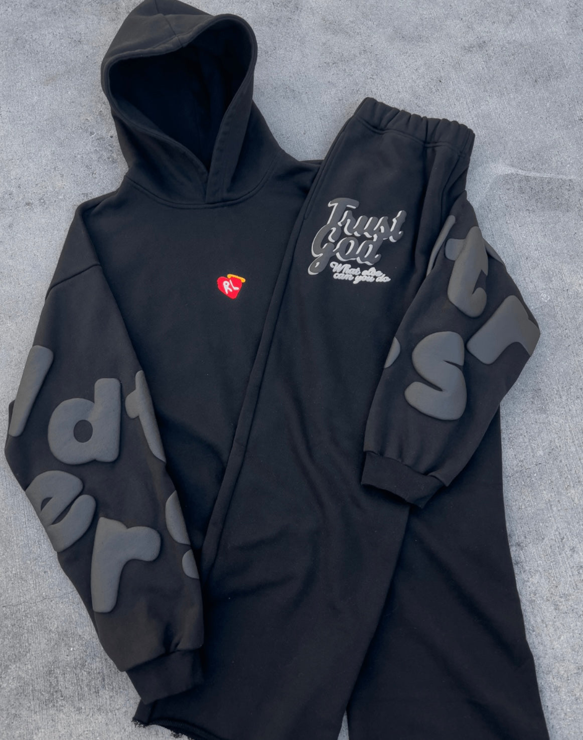 Red Letters Trust God Black Sweatpants