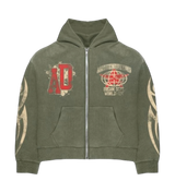 Awoken Dreams Olive Varsity Zip-Up Hoodie
