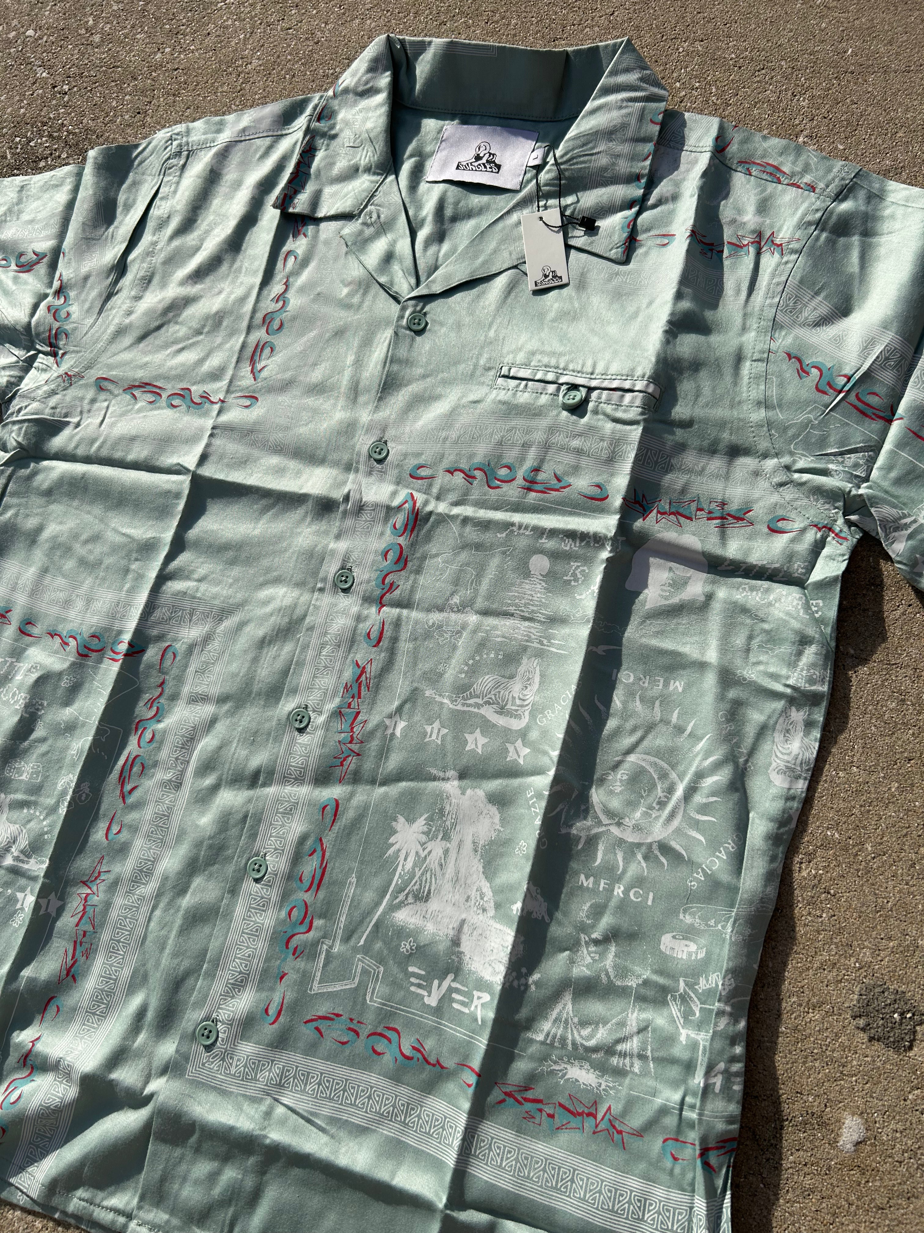 Jungles Teal Button Down Teal Tee