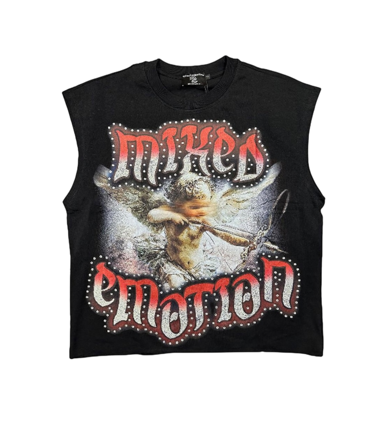 Mixed Emotions Angel Rhinestone Cut Off Black