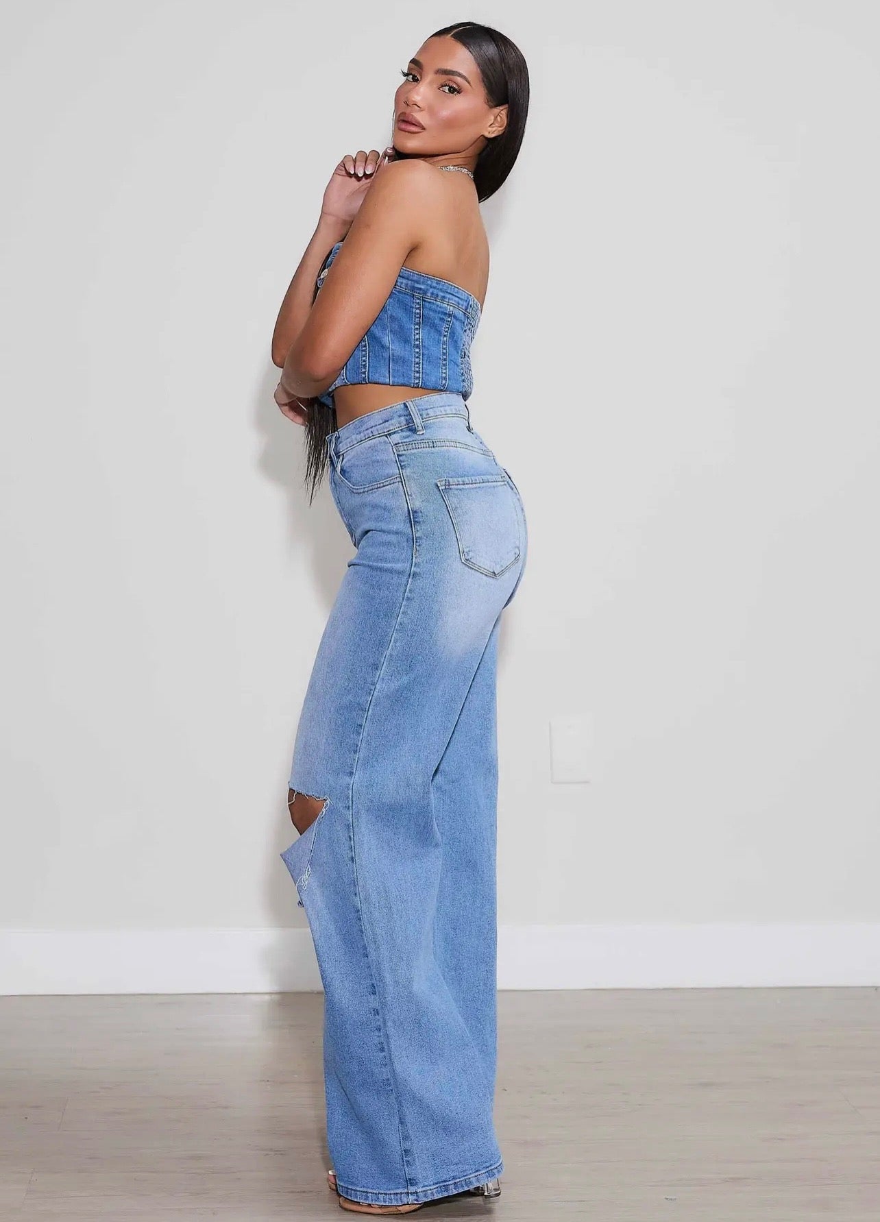 Vibrant Ripstop Wide Leg Blue Wash Jean