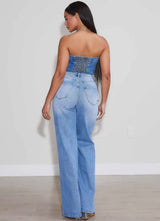 Vibrant Ripstop Wide Leg Blue Wash Jean