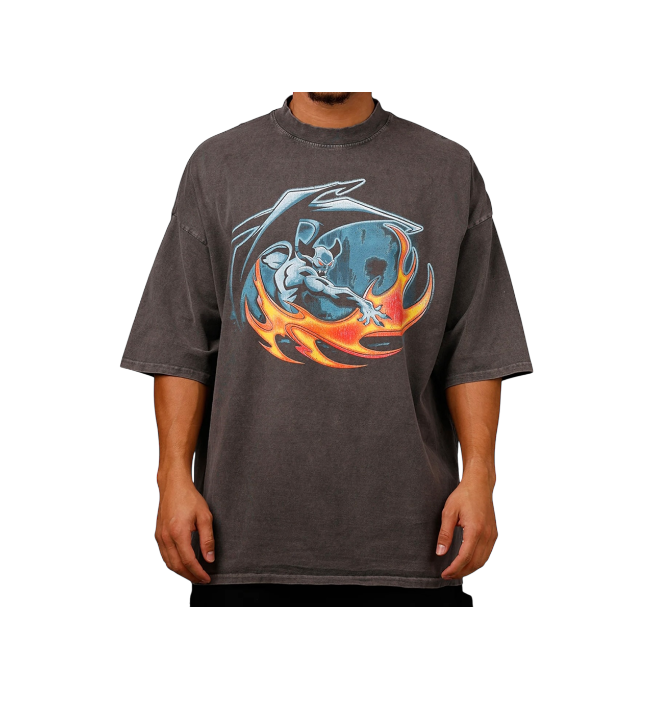 Loiter Acid Wash Anime Winged Tee