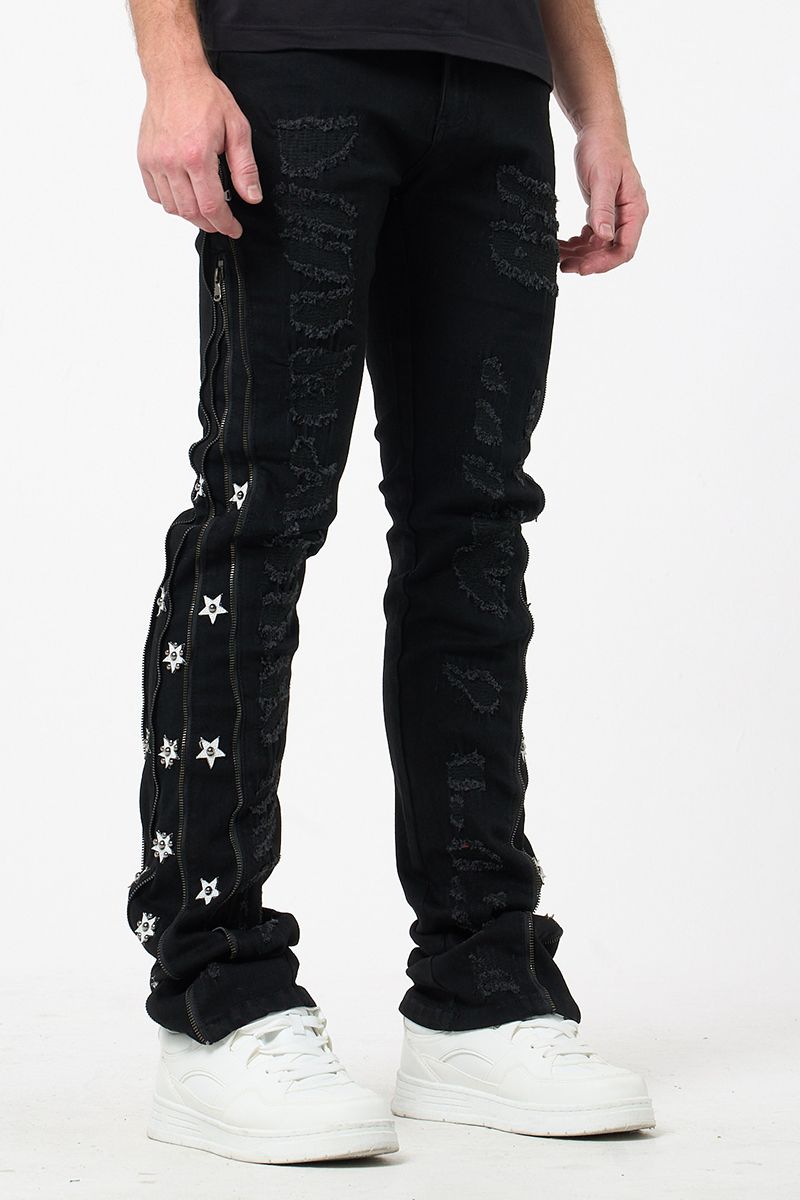 Waimea Floral Zip Stacked Black Denim