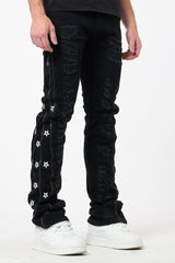 Waimea Floral Zip Stacked Black Denim