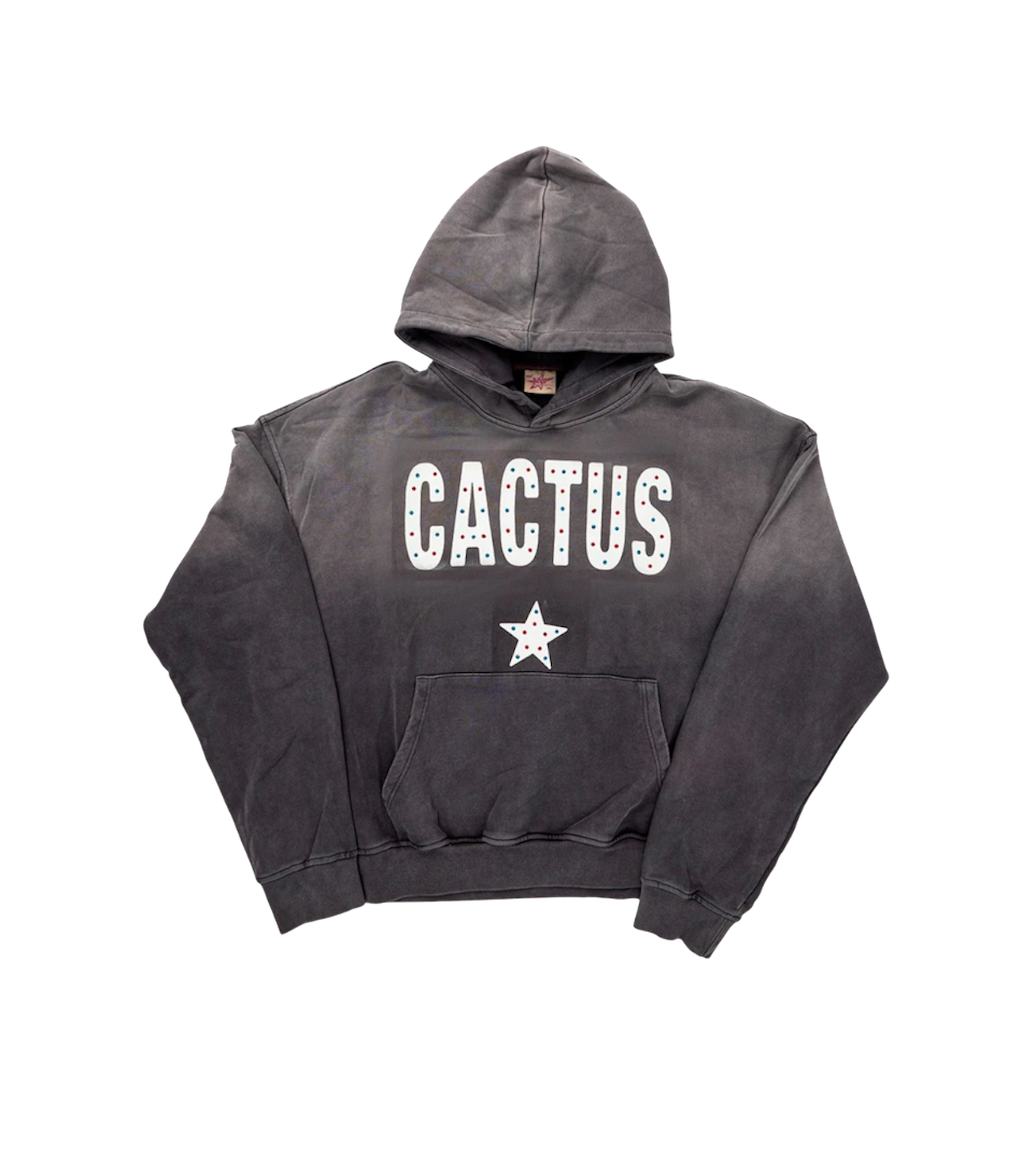 Cactus Valley Rhinestone Oversized Hoodie Acid Wash Grey