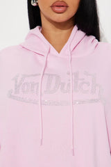 Von Dutch Pink Rhinestone Cropped Hoodie