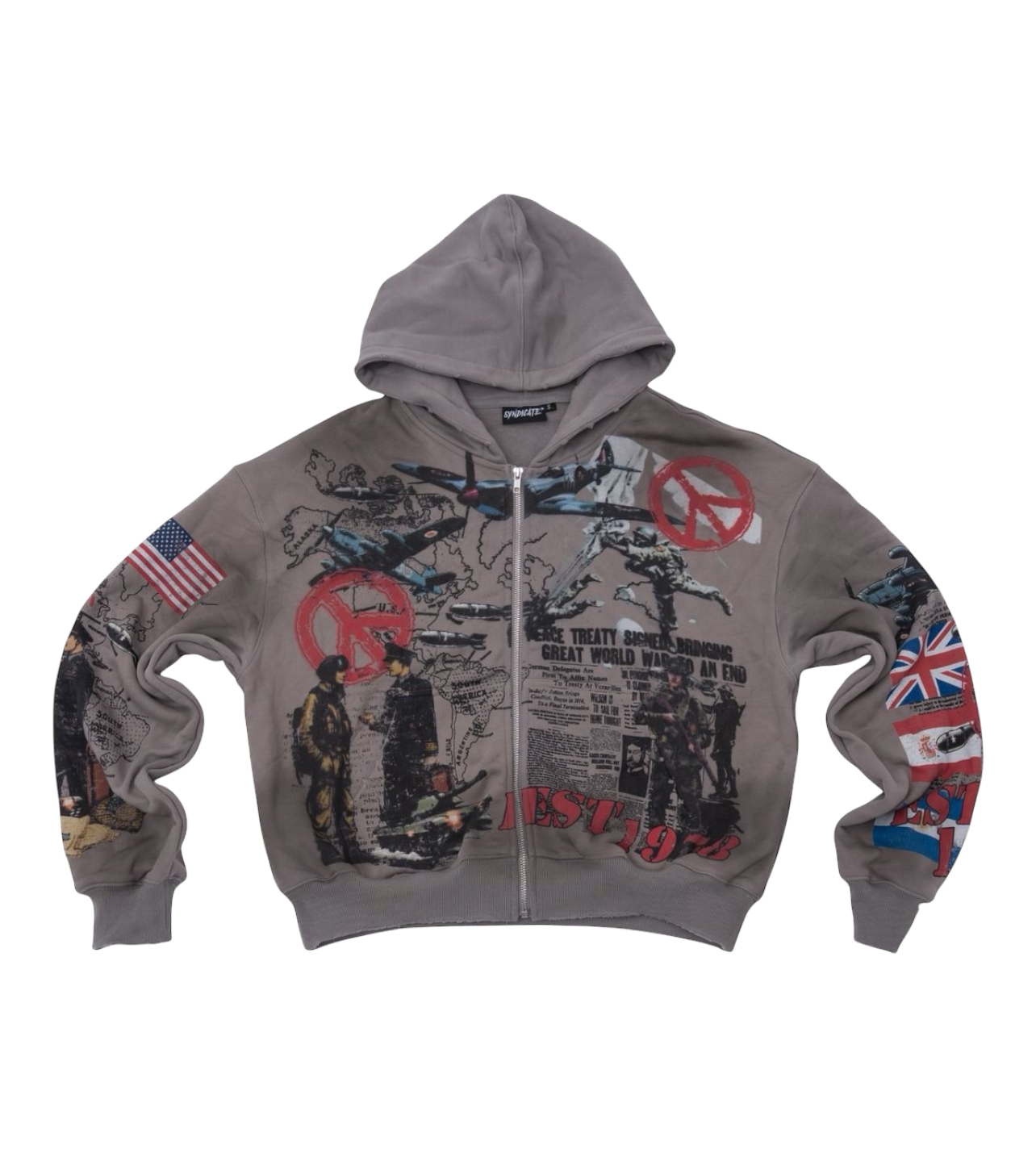 Syndicate “Peace” Zip Up Hoodie Grey