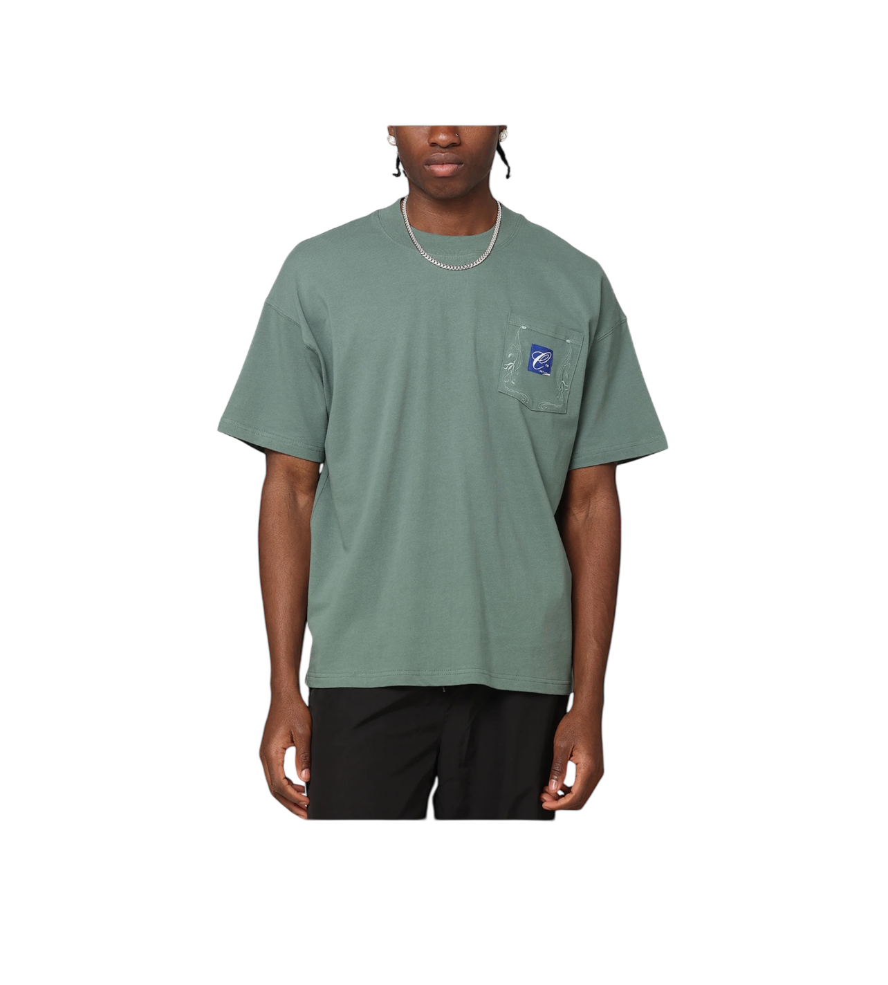 Carre Pocket Tee Green Embroidery