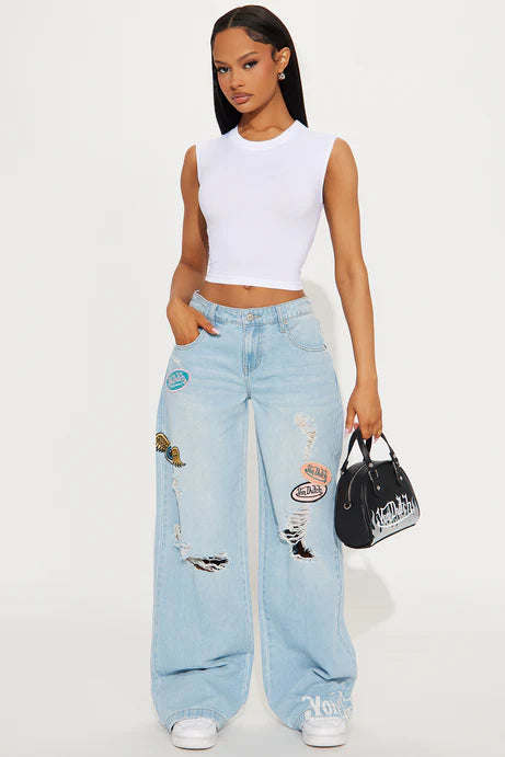 Von Dutch Patchwork Wide Leg Denim
