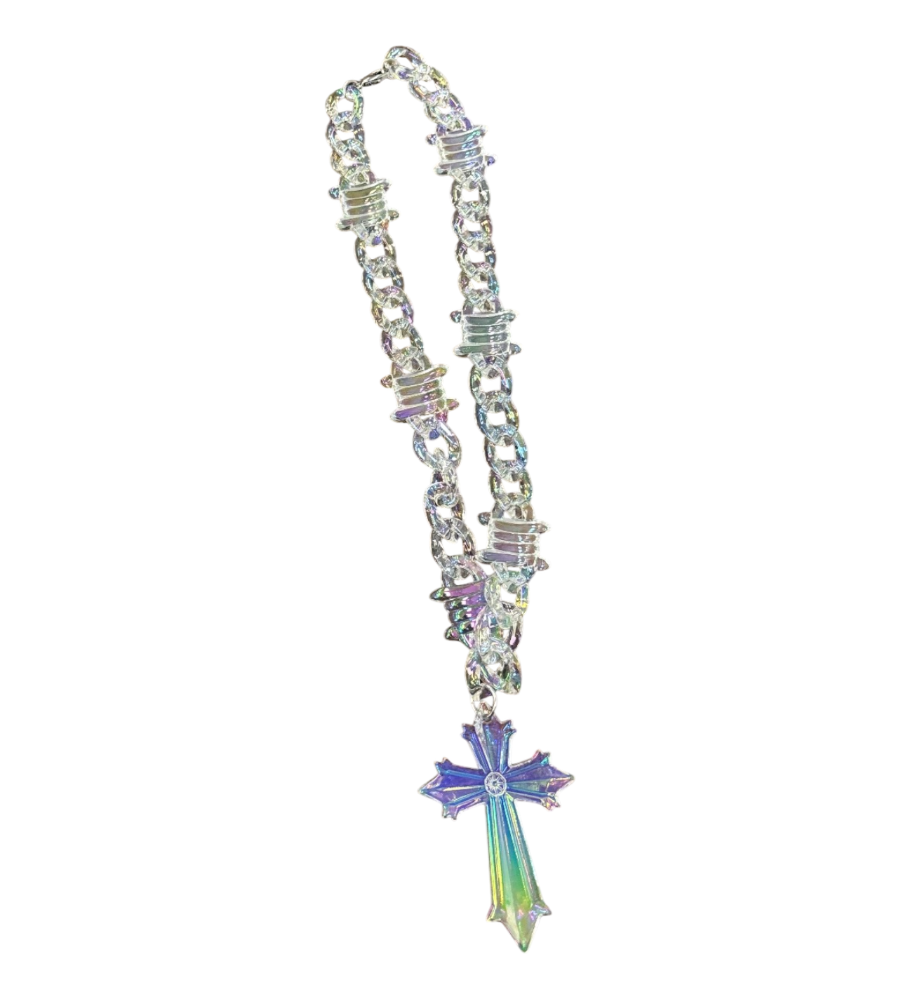 Iridescent Large Cross Necklace