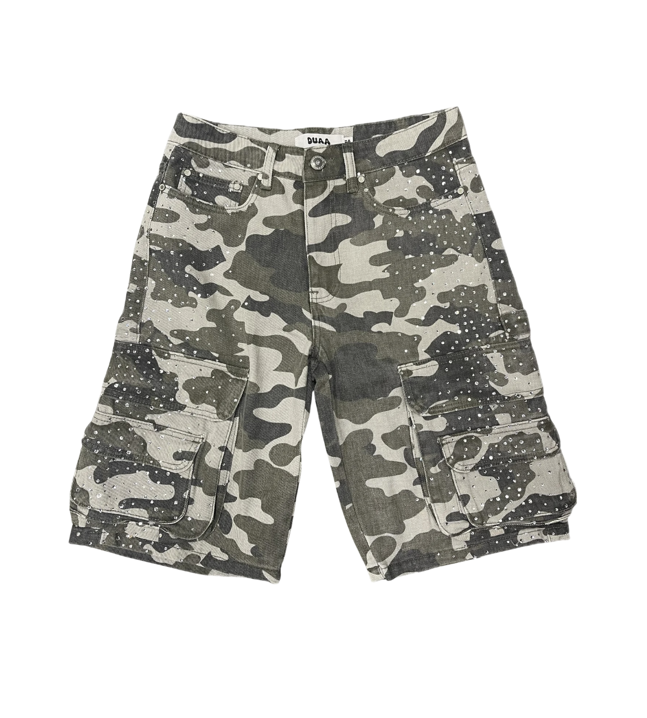 DUAA Green Camo Rhinestone Shorts