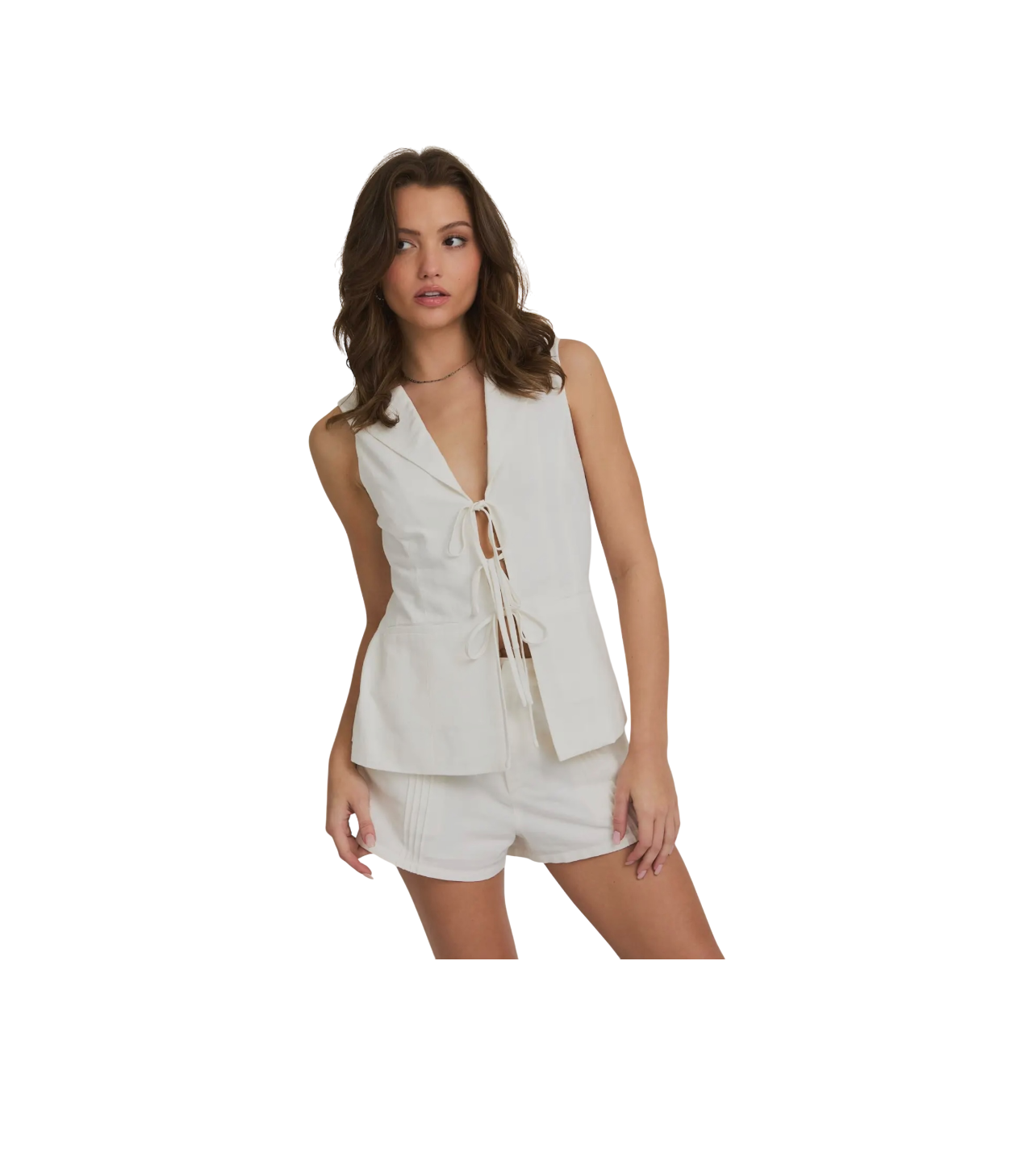 Le Lis White Blazer With Pintuck Shorts Set